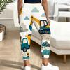 Women Plus Size White Cartoon Construction Vehicle Printed Drawstring Waist Jogger Pants Side Pockets Cuffed Ankle
