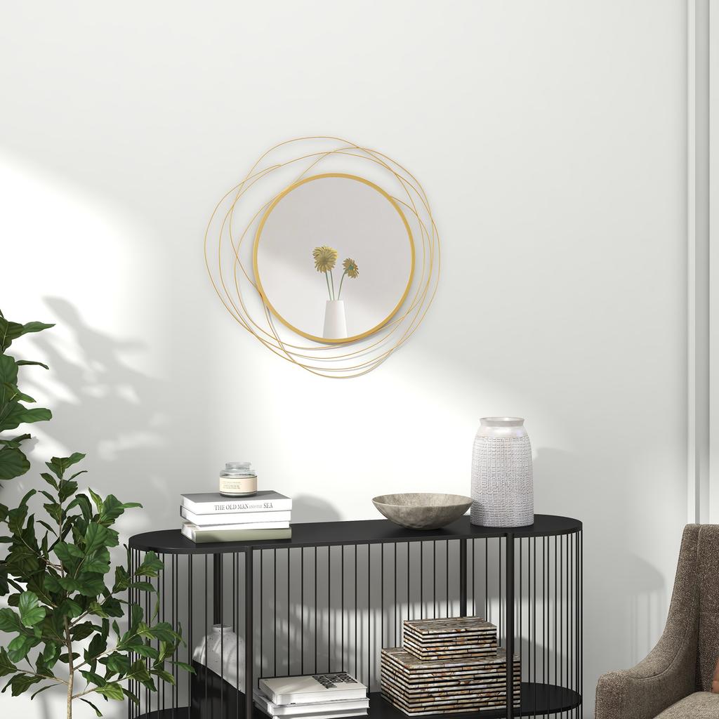 Metal Wall Art 65cm Modern Decorative Mirror Decor for Living Room Bedroom Dining Room, Gold Tone