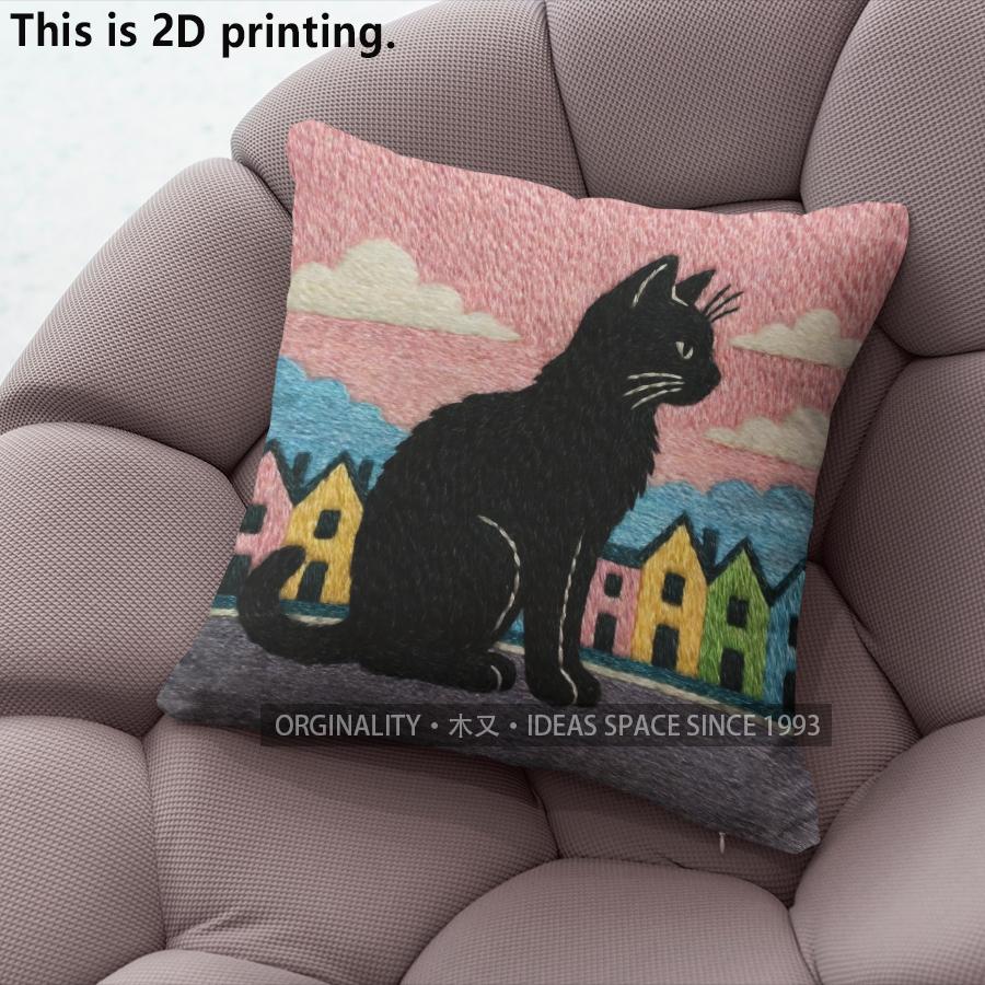 Vintage Black Cat Town Scene Throw Pillow Covers Pattern Cushion Cover Suitable For Sofa Bedroom Car Pillow Cover
