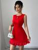 Europäischer Stil Rüschen-Minikleid mit Schnürung und Schleife