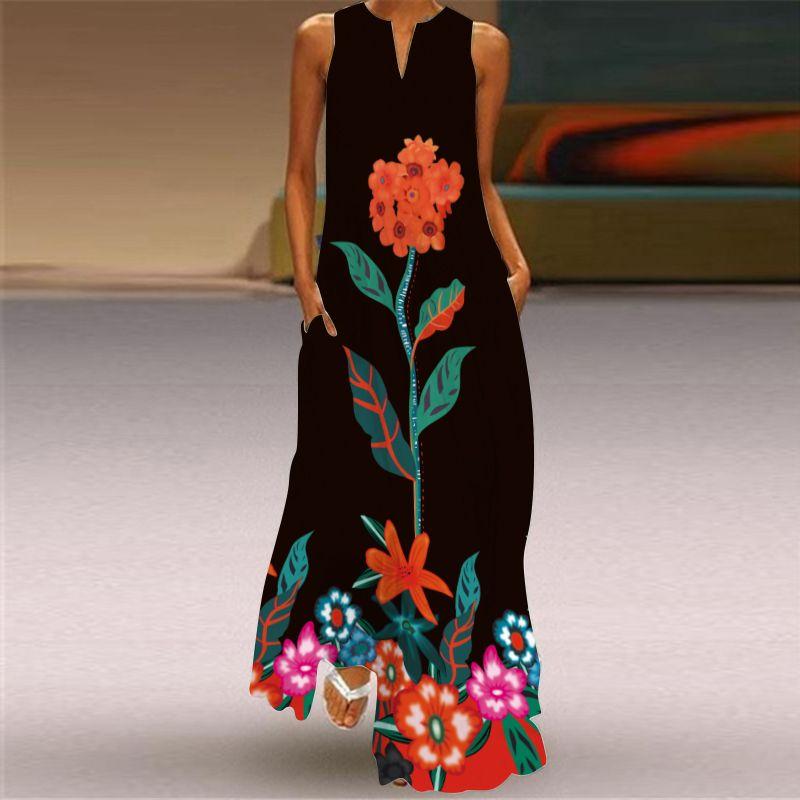 V-neck Dress Women's Fashion 3D Fashion Peacock Feather Print Loose Plus Size and Floor Skirt 2023 Sexy Beach Dress