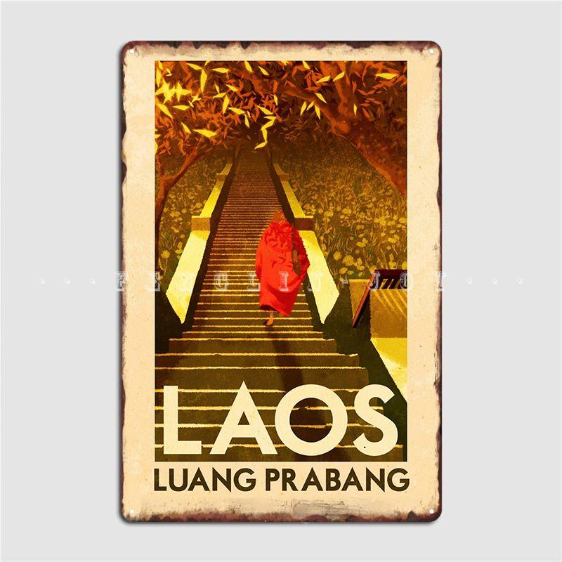 Mfoever Travel Posters Luang Prabang Laos Metal Sign Cinema Kitchen Customize Garage Club Painting Dcor Tin Sign Poster 20x30cm(7.8x11.8inch)