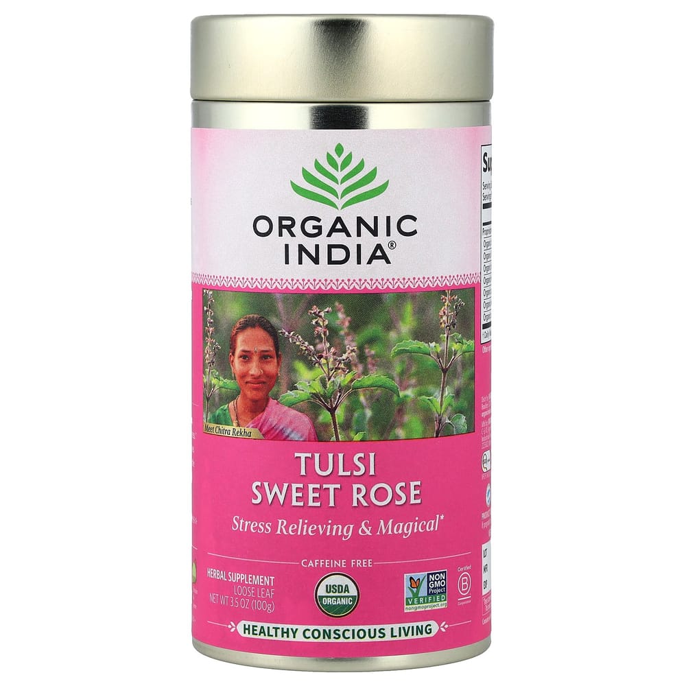 Organic India Tulsi Sweet Rose Caffeine-Free Tea, 100g (3.5oz)