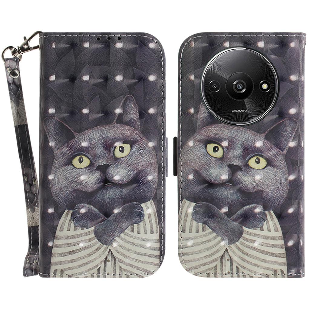 Για Xiaomi Redmi A3/Poco C61 4G Θήκη Δερμάτινη Θήκη Τηλεφώνου με Μοτίβο και Λουράκι