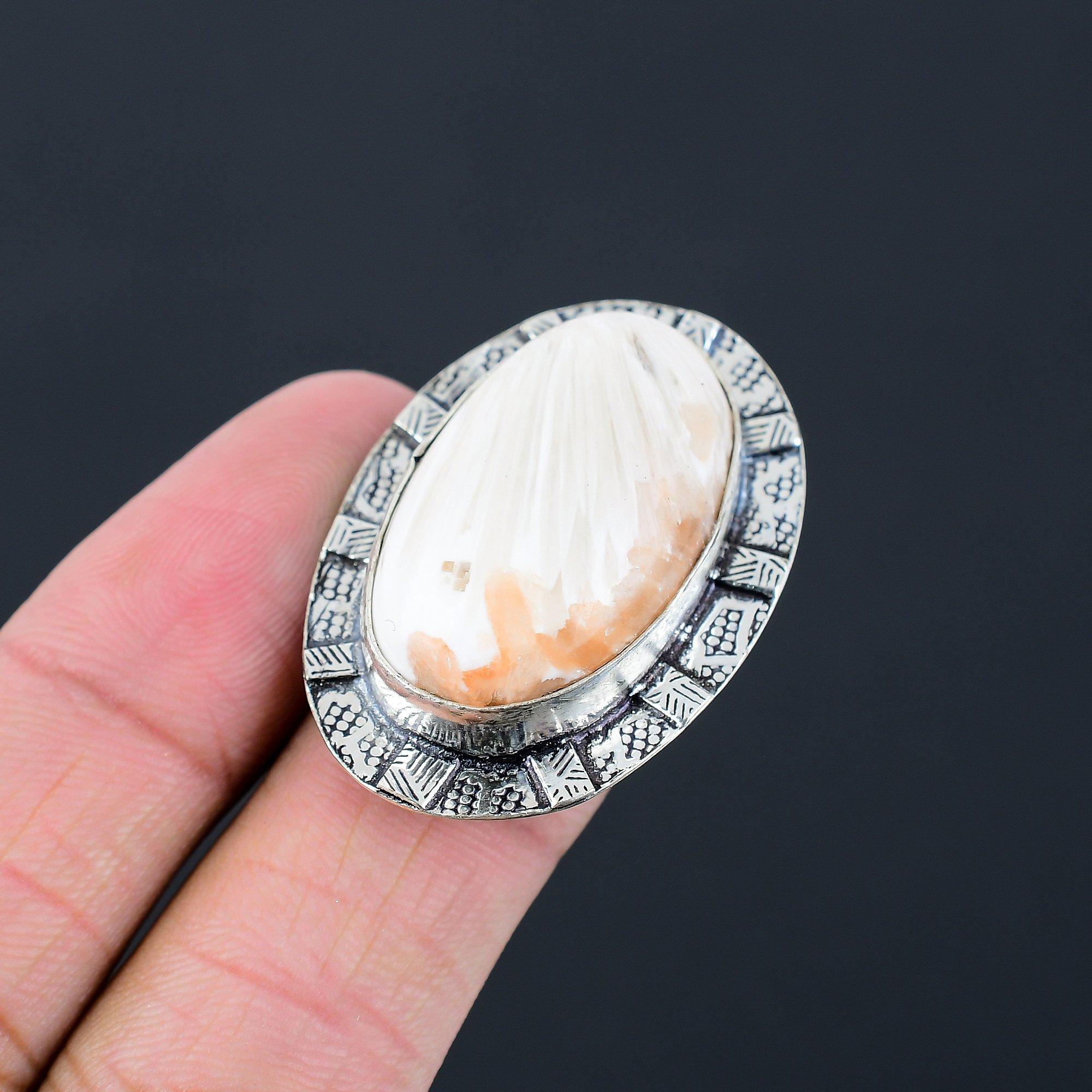 

Scolecite Stone Sterling Silver Mother Promise Engagement Ethnic Ring Size 6.5 6.5