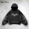 RogueWave Retro Gotický Grafický Potisk Hip Hop Mikina s Kapucí pro Muže Y2k Grunge Punk Ležérní Volný Pulovr Dámská Streetwear Mikina s Kapucí