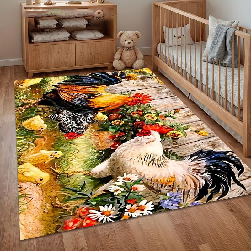 Farm Rooster Hen Area Rug Non Slip Washable Mat for Bedroom Kitchen Rustic Home Decor Aesthetic Country Farmhouse