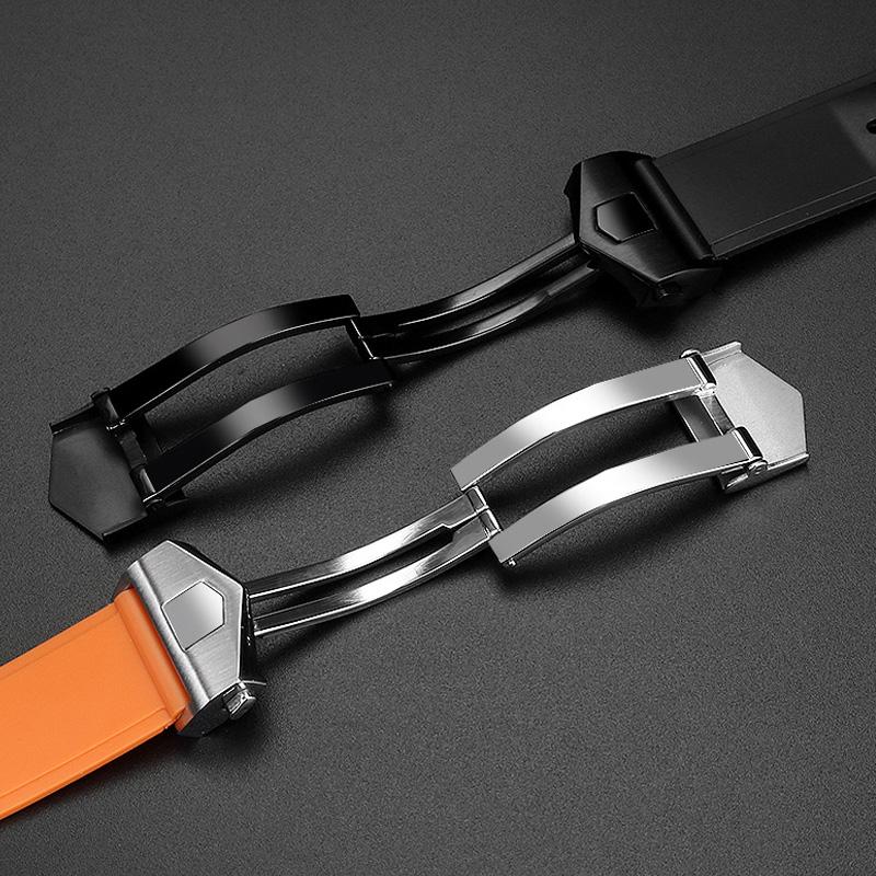 Klassisches 22 mm schwarzes, blaues und oranges, wasserdichtes Gummiarmband für TAG HEUER CARRERA AQUARACER Monaco F1 Silikon-Uhrenarmband