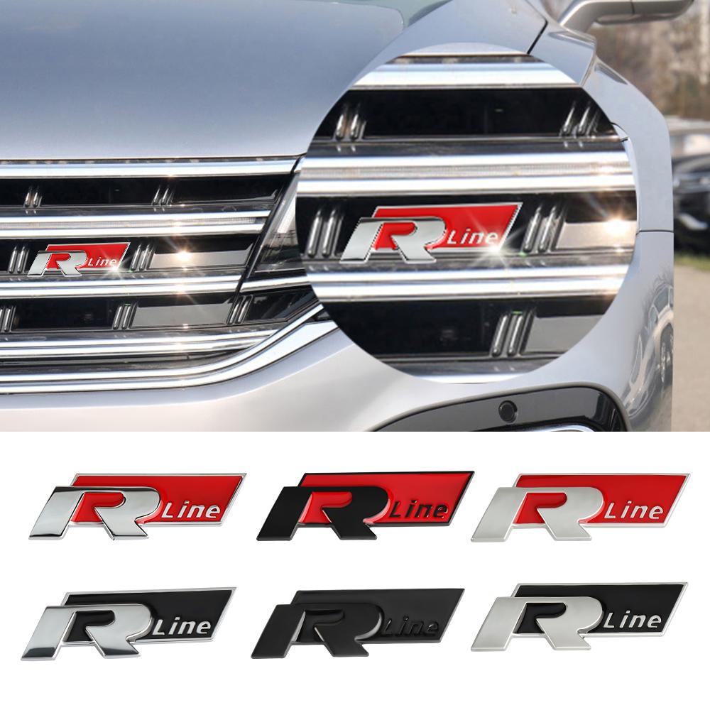 VW Polo Golf 4 5 3D Car Front Grille Emblem Side Rear Trunk Badge Valve Cap for VW Rline R Logo Polo Passat B5 B7 Golf 6 7 MK6 Jetta Touareg Bora xs5