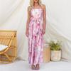 Spring new, fashionable and elegant contrasting color printed lace-up tube  dress