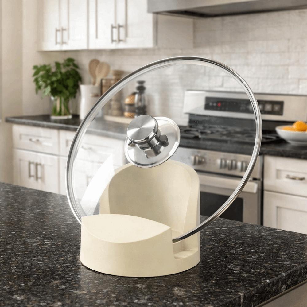 2 Pieces Circular Pot Lid Rack Silicone Spoon Rack Multi-functional Spatula Holder  Kitchen