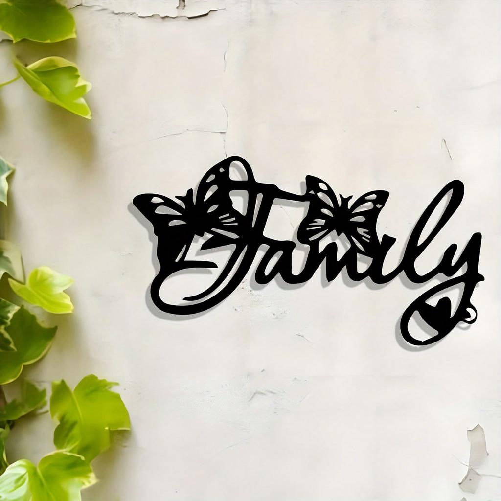 Elegant Family Metal Wall Art with Butterfly Sculpture Minimalist Home Decor Gift for Living Room Porch