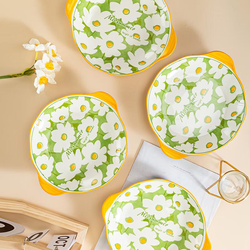 Jingdezhen Alice Series Nordic Ceramic 9-inch Deep Dinner Plates, Set of 4