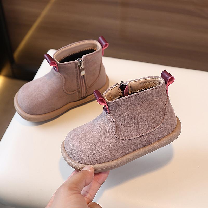 Stivali da bambina e da bambino in autunno e inverno, in pelle scamosciata, per bambini, scarpe casual, antiscivolo, per esterni, stivaletti in peluche per bambini