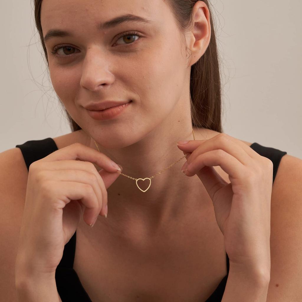 LATS Hollow Love Heart Pendant Necklaces for Women Men Couple Gold Plated Stainless Steel Clavicle Chain Minimalist Jewelry