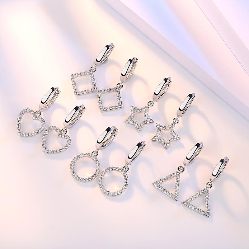 Dreieckige geometrische Ohrringe, süße, versilberte Ohrringe mit fünfzackigem Stern und Mikrozirkon, Ohrclip-Schmuck für Damen.