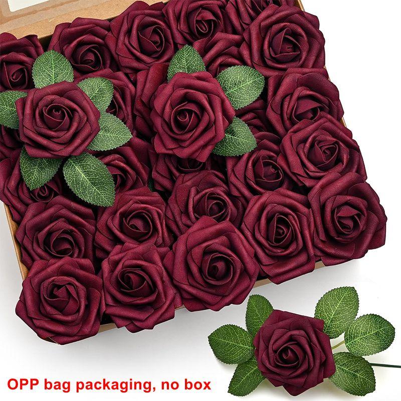 

5/10/20Pcs Artificial Rose Flowers Fake Flowers Foam Rose Bulk W/stem for DIY Wedding Bouquets Center Ornaments Party Home Decor 5Pcs бордовий