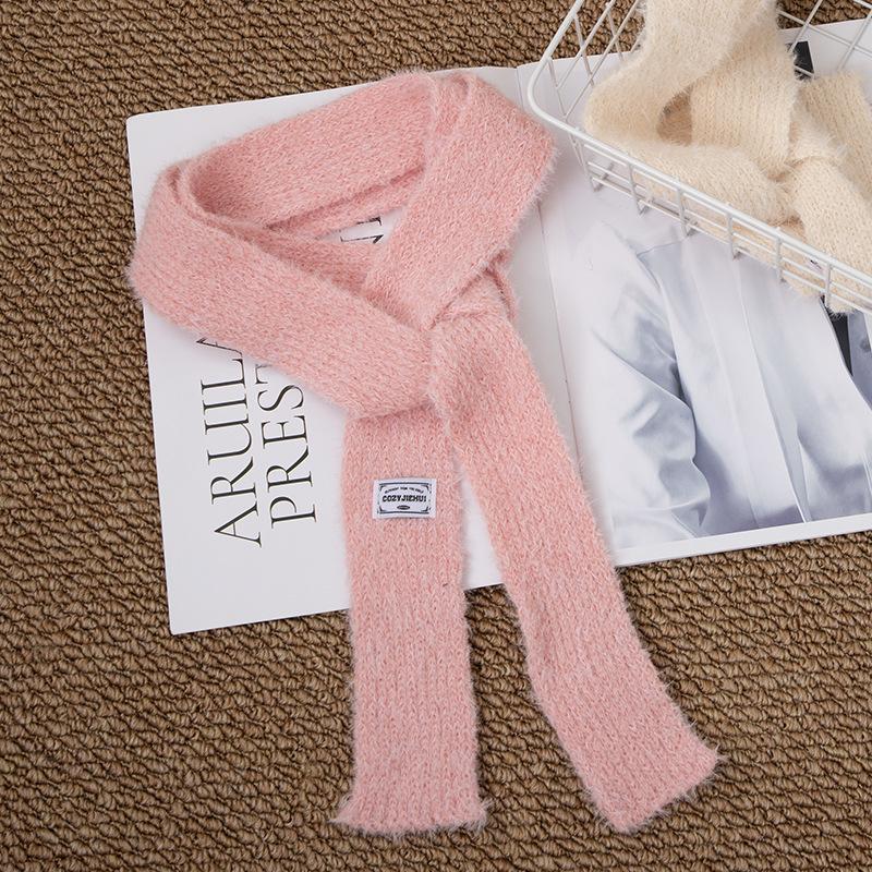 Black And White Striped Plush Scarf Women's Scarves Neck Warmer Girls Versatile Decoration Korean Thin And Narrow Long Tie Scarf