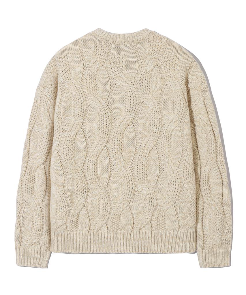 TRILLION Washable Big Cable Oversized Crew Neck Knit [Ivory]