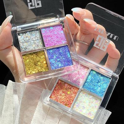 Dikalu 4-Color Glitter Eyeshadow Palette - Pumpkin & Cherry Shades, Blue/Gold/Yellow Tones For Cosplay & Party Makeup
