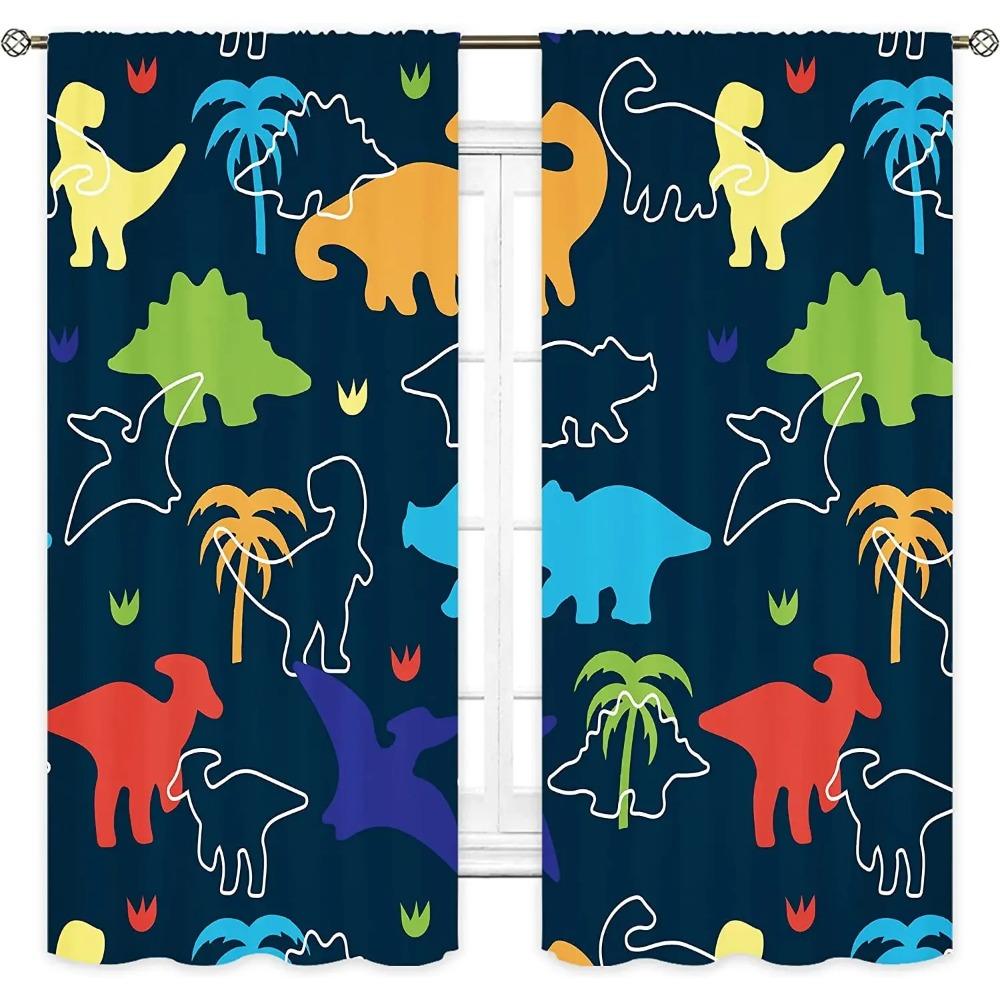 2 Pieces Cartoon Cute Dinosaur Polyester Fabric Cloth Curtain for Living Room Bedroom Nursery Room Kindergarten Free Shipping