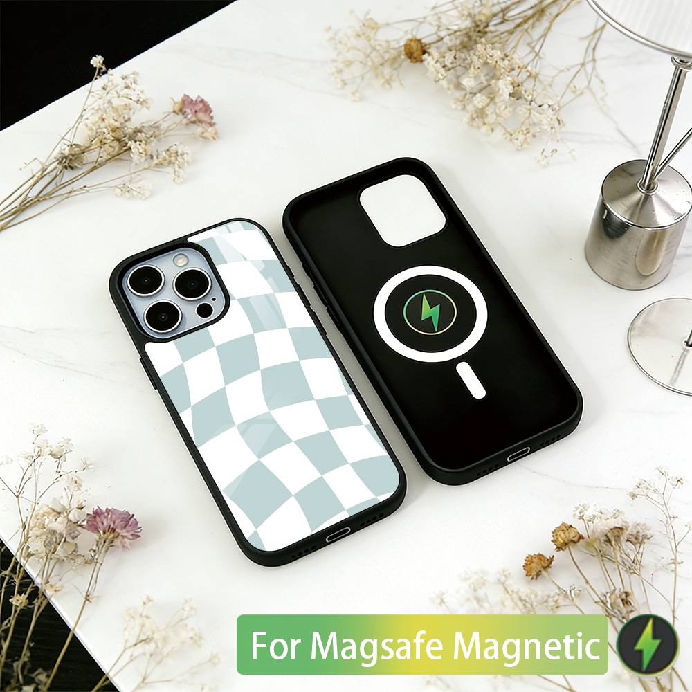 Solid color plaid Phone Case For iPhone17,16,15,14,13,12,11 Plus,Pro Magnetic For Magsafe Wireless Charging