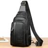 Men's Outdoor USB Chest Bag Crossbody Bag Retro PU Shoulder Bag