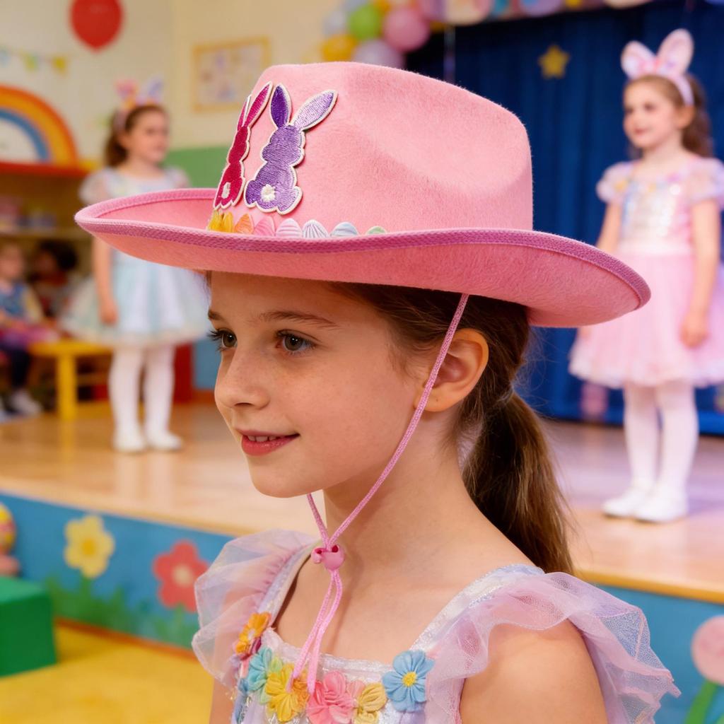 Easter Cowboy Hat Kids Non-Woven Bunny Ear Cowboy Party Favors Cowgirl Hat Kids Costume for Party Carnival Celebration Birthday