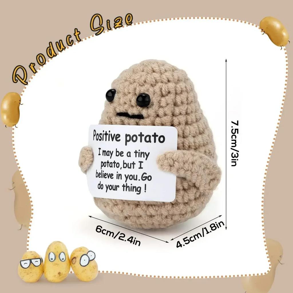 New Positive Energy Potatoes Hug Pocket Doll with Card Handmade Plush Wool Knitting Dolls Christmas Party Gifts Room Home Decor