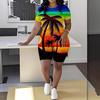 Butterfly European and American Women's Clothing Coconut Tree Printing T-Shirt Shorts Set Sports Suit