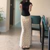 Women's White Floral Fishtail Midi Skirt - Korean-Style Hip-Hugging Design for 175-180 cm Tall Individuals