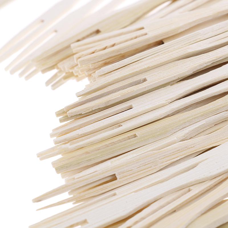 100Pcs/Set Bamboo Cocktail Forks Bbq Fruit Pick Beige 9Cm Stick Skewers