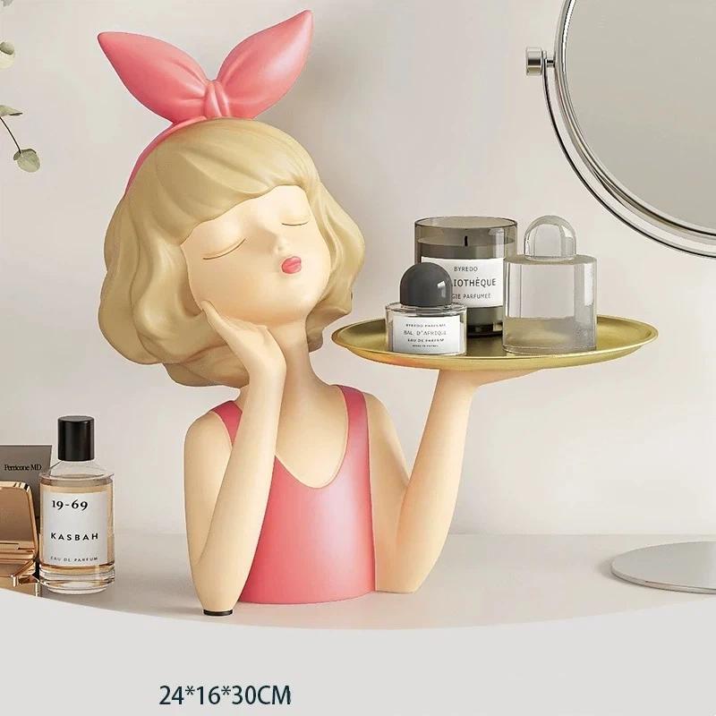 INS Style Resin Girl Tray Figurine – Modern Desktop Home Decorative Ornament