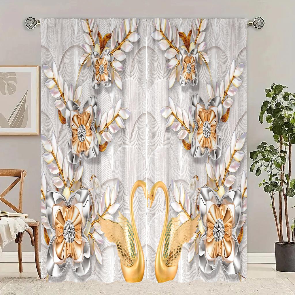 Print Curtains Piece Polyester Set Bedroom Living Room Study Window Treatment Curtain Made Of Washable Great Ready