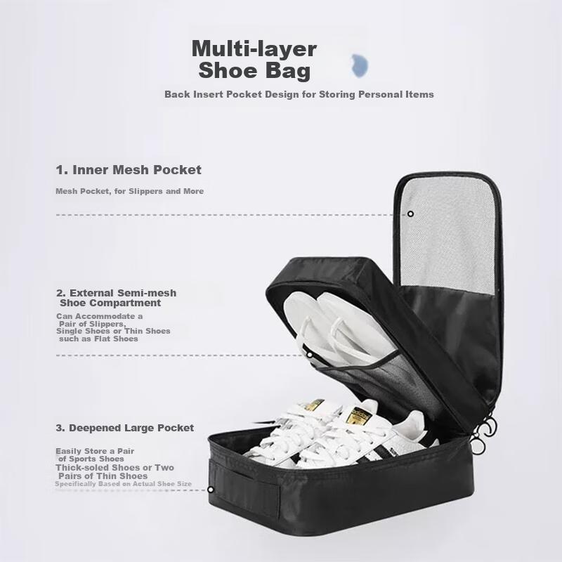 Lehuolvxing Shoe Storage Bag, Portable Sneaker Organizer, Three-Layer Shoe Compartment, Travel Essential, Multifunctional Bag, Shoe Box for Travel