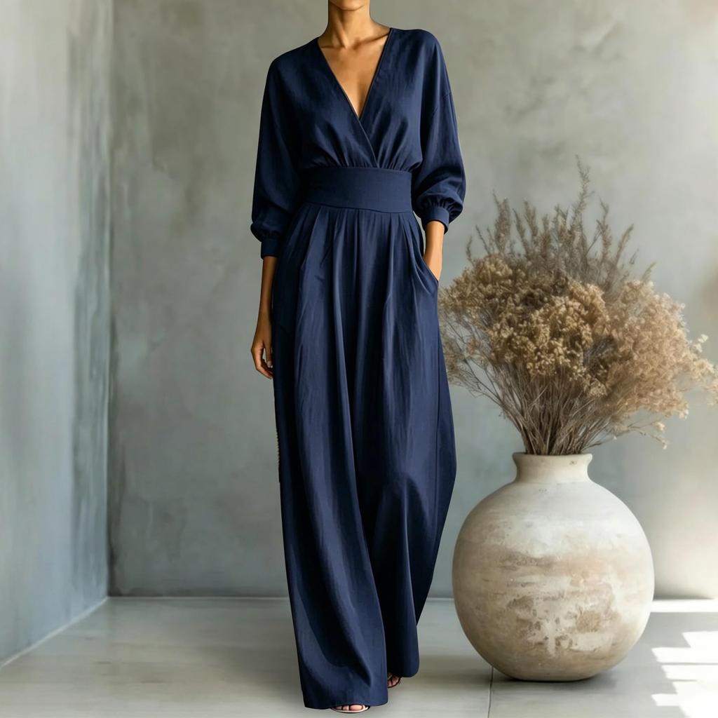 Damen V-Ausschnitt Farbe Taillenband Jumpsuit für einen eleganten Freizeit-Look