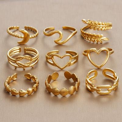 Anillos Vintage de acero inoxidable para mujer, Color dorado, hoja, Luna, corazón, concha, anillos geométricos, regalo de joyería de moda Retro