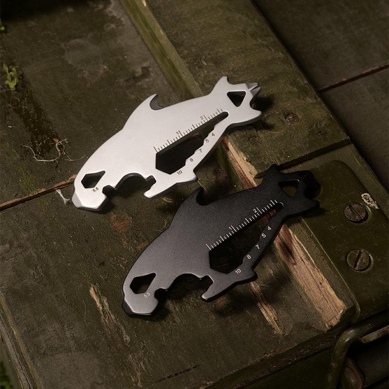 Shark-Shaped EDC Survival Tool: Bottle Opener, Screwdriver, Rope Cutter, Allen Wrench.