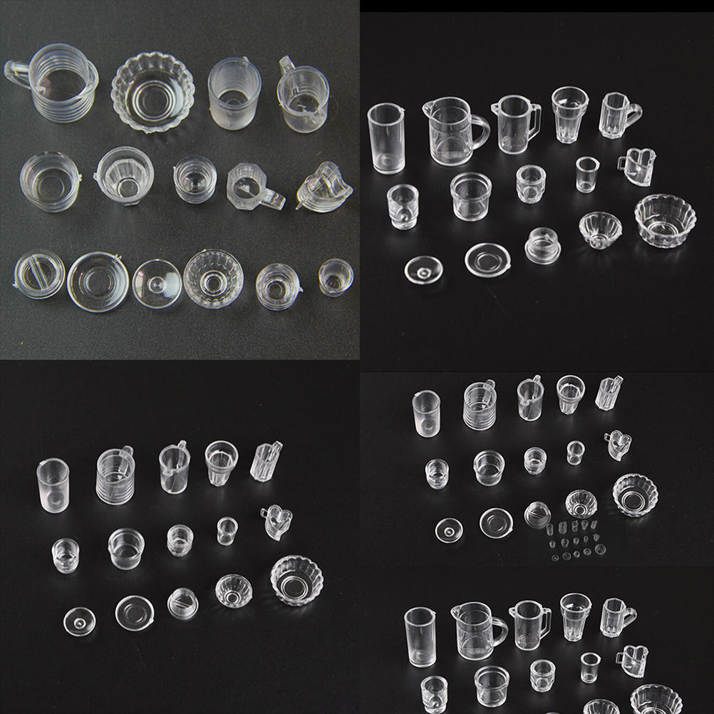 15Pcs/Set Mini Transparent Drink Cups Dish Plate Tableware Miniatures