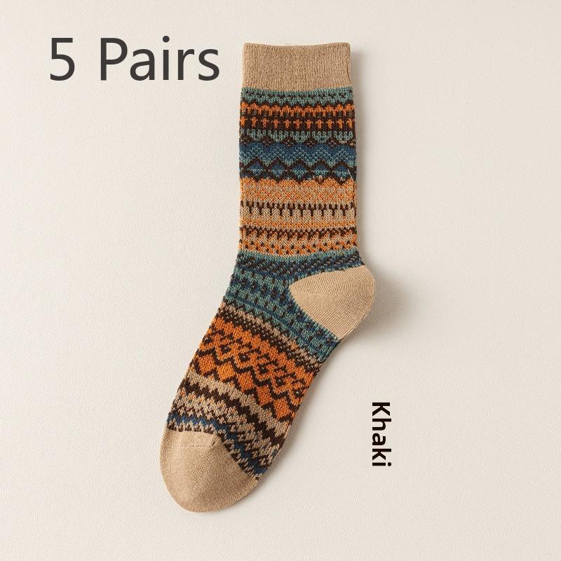 5 Pairs Autumn and Winter Socks for Women Maillard Mid-tube Pile for Women Socks Spring and Autumn Double Needle Double Road Deodorant Cotton Socks