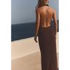 Spring and Summer Women's Clothing French Style Slit Hemline at Hem Pleated Decoration Open Back Hanging Collar Long Dress 2967266