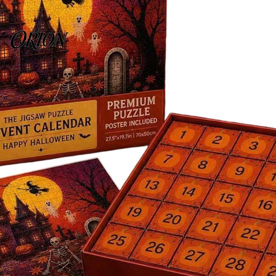 Kids Countdown Calendar 1008Pcs/Set Halloween Jigsaw Puzzle Advent Calendar, 30 Days Haunted Nightmare House Puzzle, Educational Toy Box for