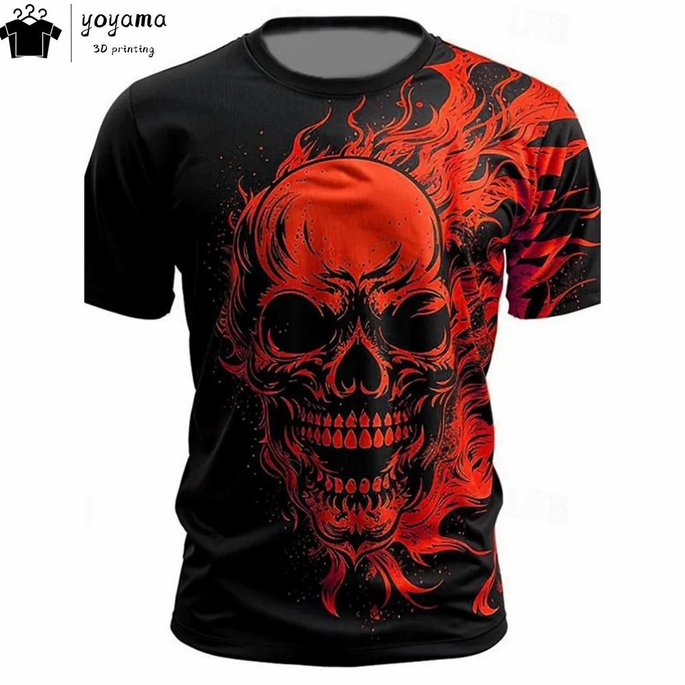 Žluté pánské tričko s potiskem lebky Retro styl Grafická trička Jedinečný design Pánské oblečení Pánské tričko s krátkým rukávem Topy s potiskem lebky
