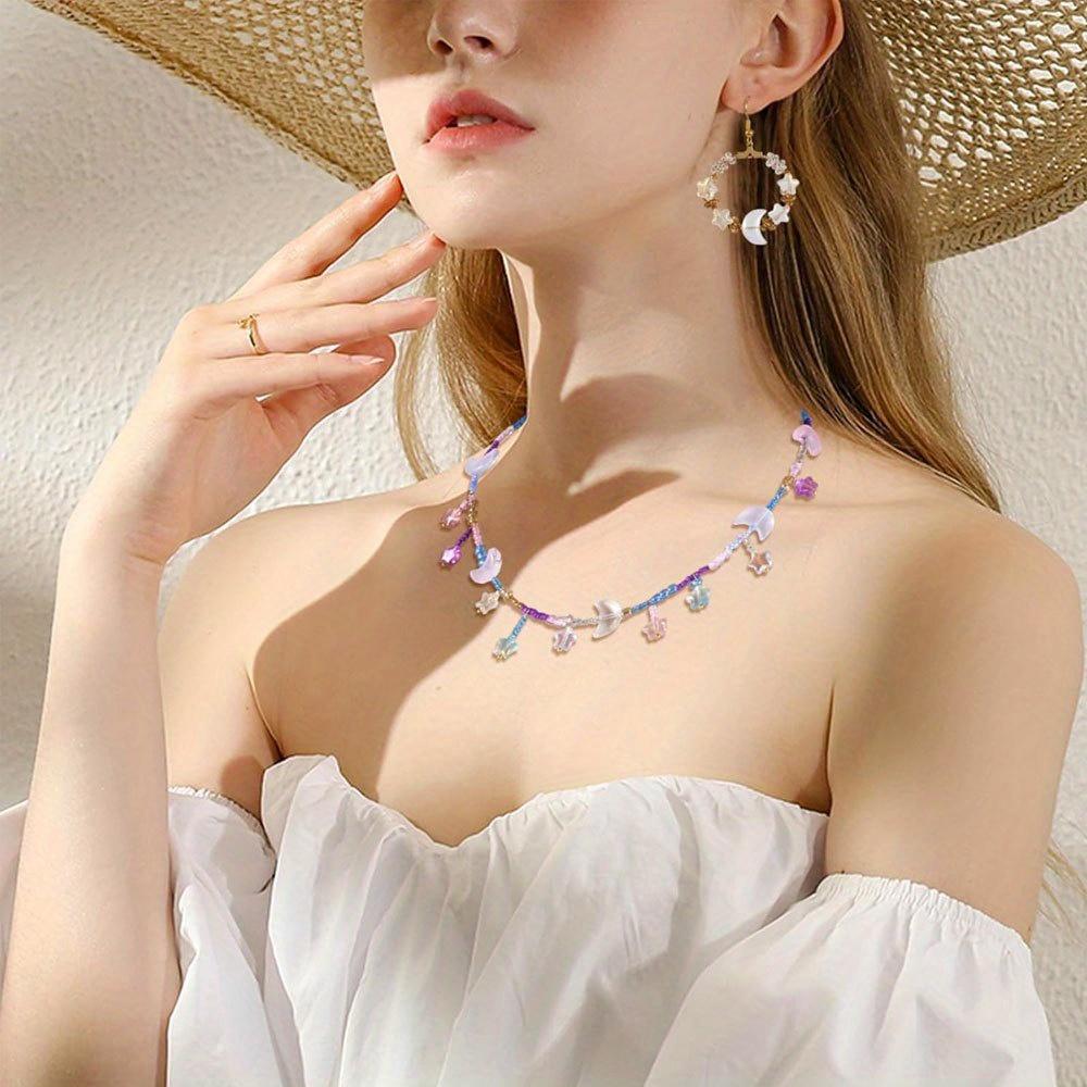 16/32/64 Stück Glasmaterial Mondperlen Stern Glas Bunte Anhängerperlen Mittig gebohrte Abstandsperlen DIY Freundschaftsarmband Ohrringe Halskette