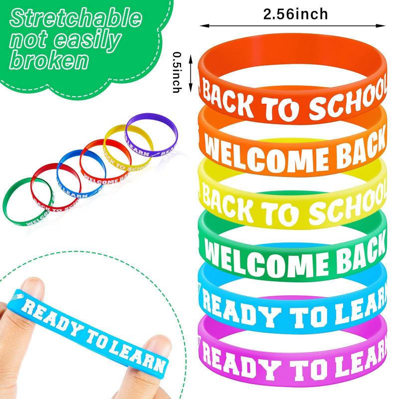 6pcs Welcome Back To School Bracelets Silicone Wristbands Rubber First Day Of School Favors Rewards Gifts Party Decoration