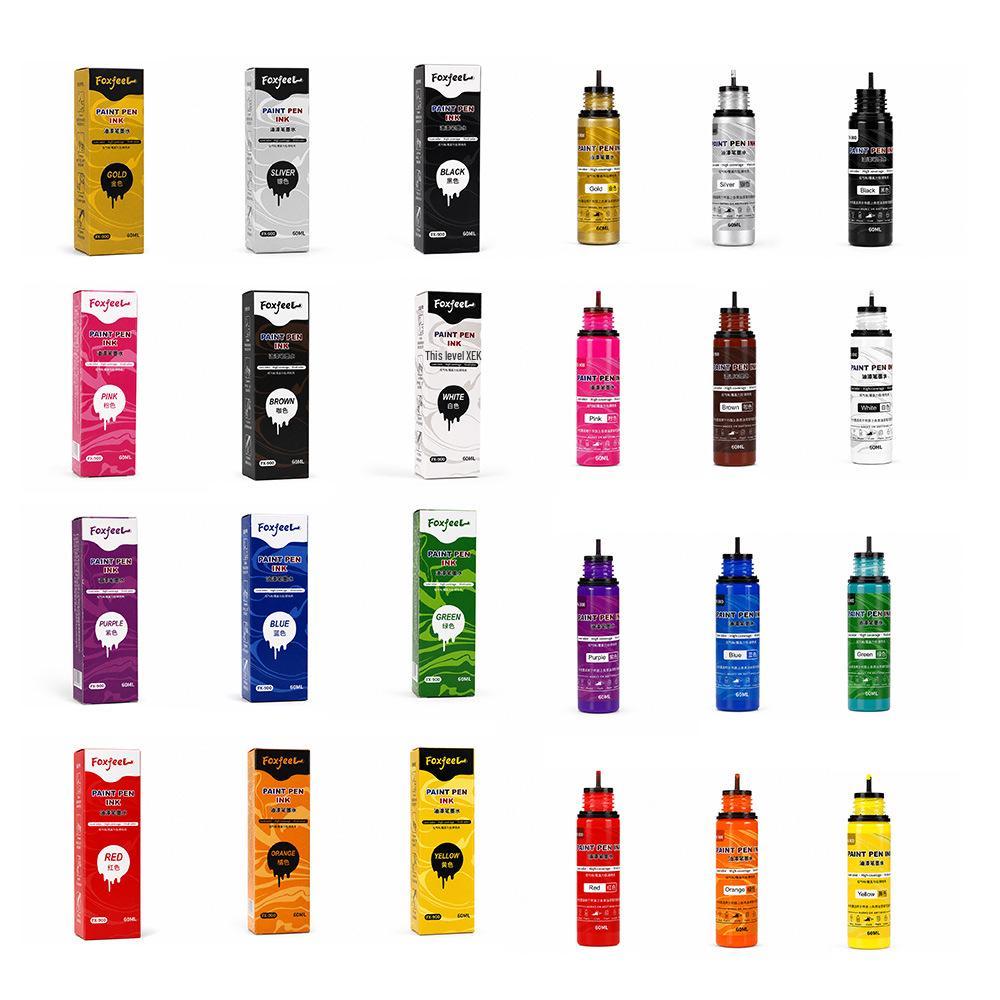 Large Capacity White Paint Pen Ink Refill, Water Additive, Gold/Silver, 60ml