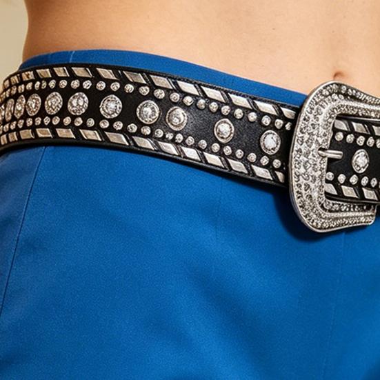 Clothes Accessory Punk Rock Rhinestone Waist Belt for Men Women, Adjustable Wide Rivets Retro Jeans Pants, Party Night Club Lightweight