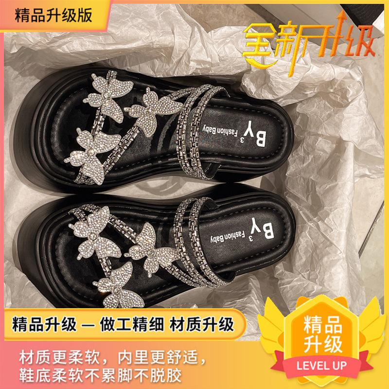 

Премиальные шлепанцы женские летние стразы модные с юбкой 2025 новые сандалии на толстой подошве-маффин 34