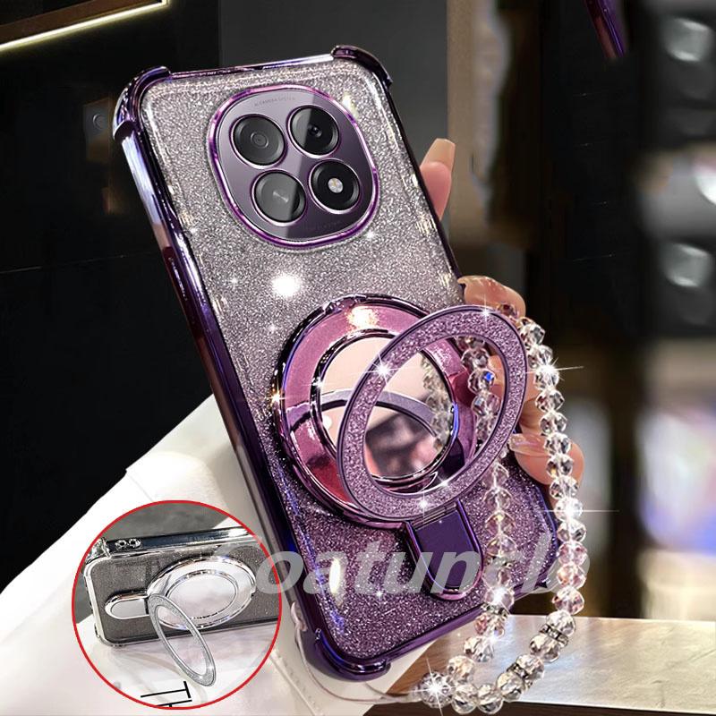 

Для Xiaomi POCO F7 Pro M7 X7 X6 X5 X3 F6 M6 Pro C65 C75 C71 M5S Чохол Блискуче покриття Дзеркало Магнітний тримач для телефону Браслет Кришка Poco C61 фіолетовий