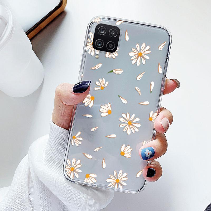Phone Case For Samsung A12 M12 F12 Floral Silicon Cover For Samsung Galaxy A12 5G Fundas Coque Transparent Soft Capas Flower TPU